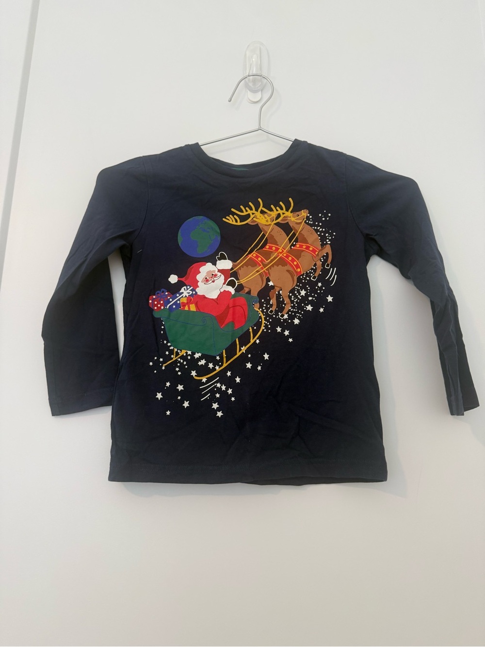 Mini Boden Navy Long-Sleeve Santa Sleigh Graphic Tee